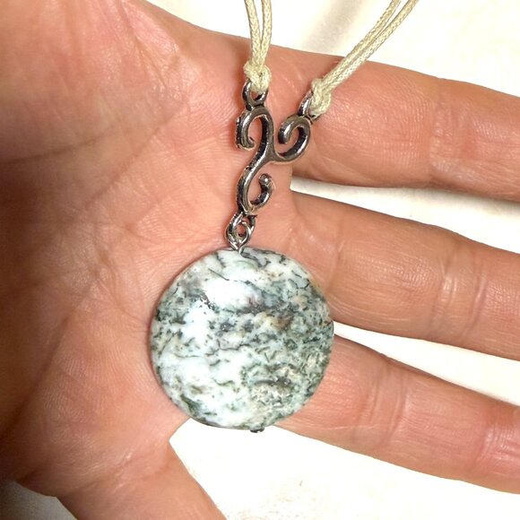 2/$20, Natural Green Tree Agate Necklace, Genuine Gemstone Cord Necklace - Picture 11 of 12